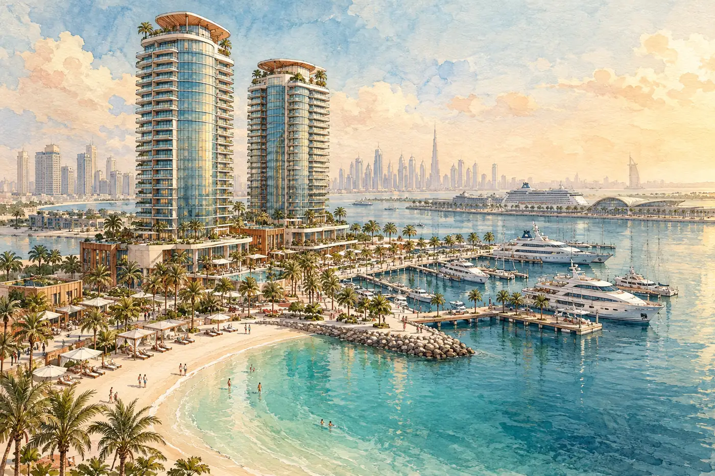 Illustration of Dubai Harbour